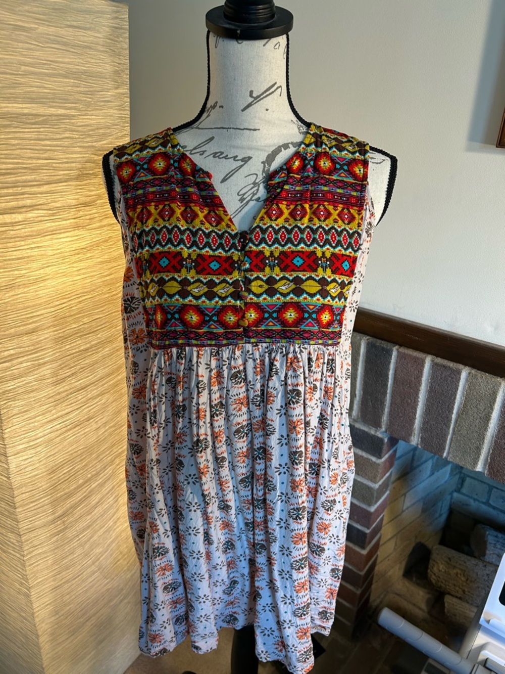 Boho Embroidered V-Neck Sleeveless Women's tunic- Multicolor